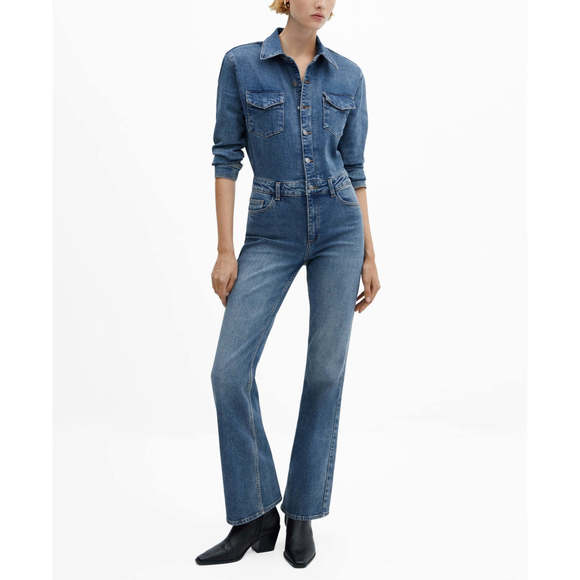 Mango Womens Long Denim Jumpsuit, Size XL - Picture 1 of 5